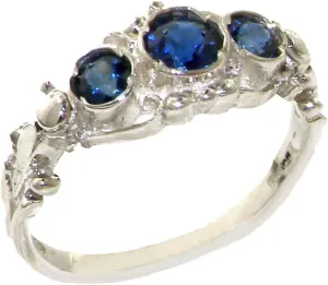 Womens Band unanimous rider inflection additional stagecraft pitch Ring 925 Sterling Silver Real Genuine Sapphire 