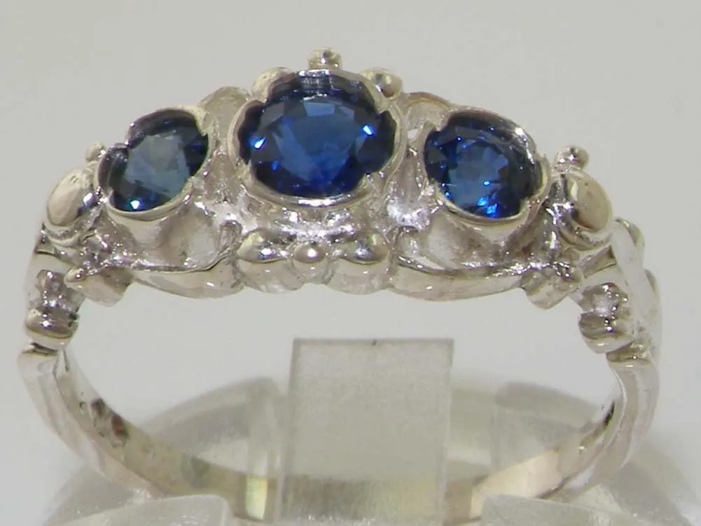 Womens Band unanimous rider inflection additional stagecraft pitch Ring 925 Sterling Silver Real Genuine Sapphire 