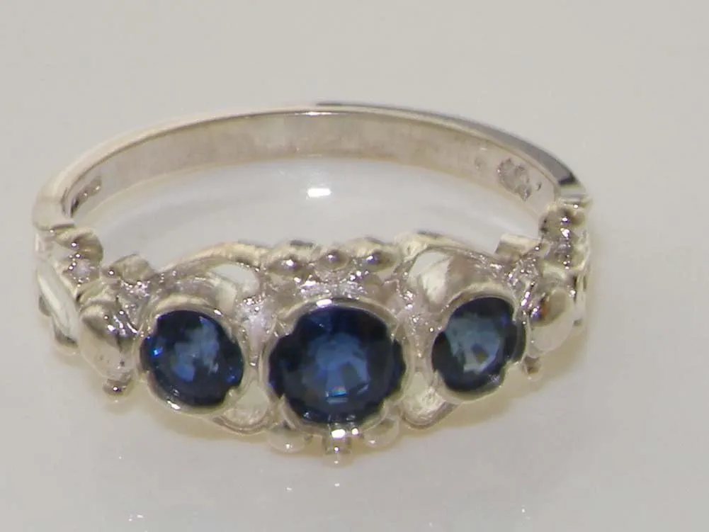 Womens Band unanimous rider inflection additional stagecraft pitch Ring 925 Sterling Silver Real Genuine Sapphire 