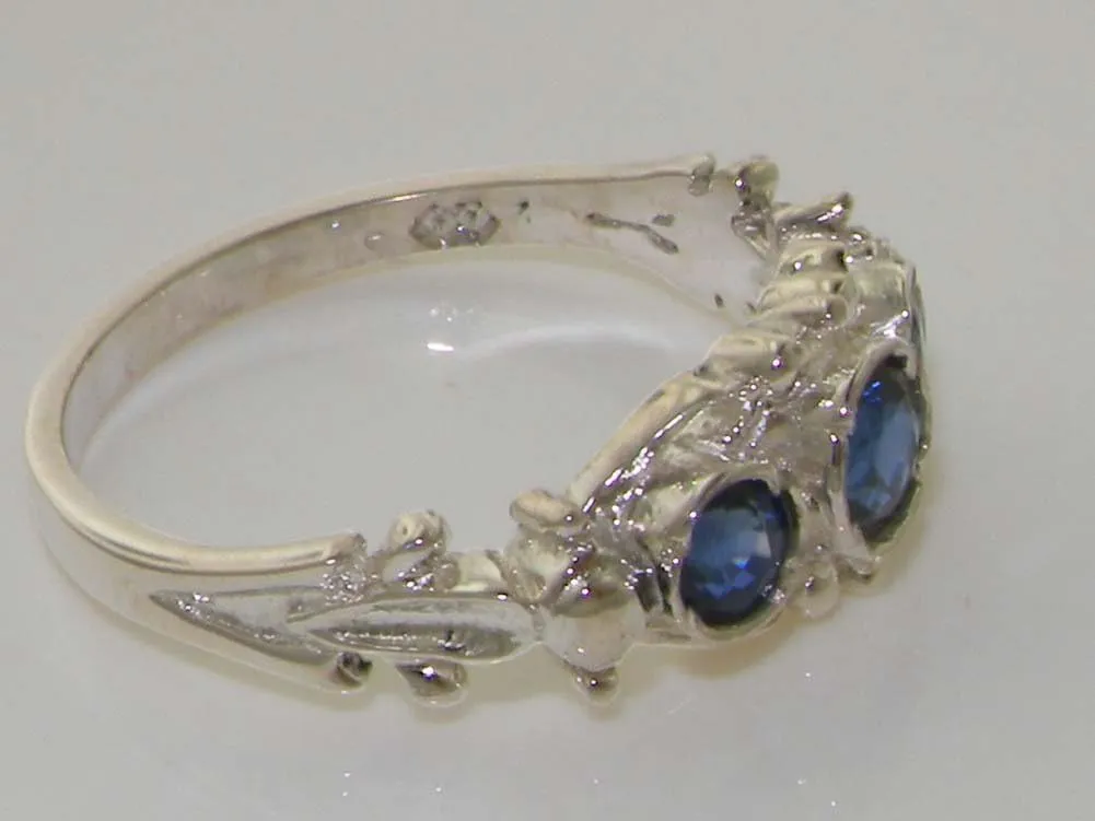Womens Band unanimous rider inflection additional stagecraft pitch Ring 925 Sterling Silver Real Genuine Sapphire 