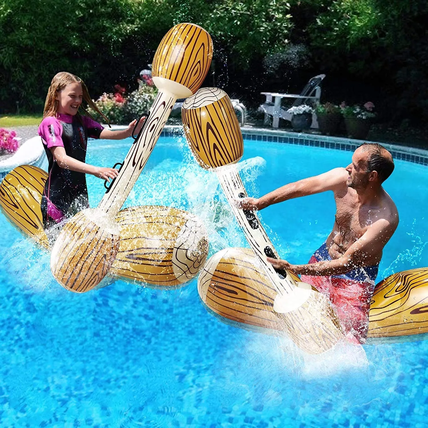 Wood Grain Floating Rafts-Two floating rafts, two sticks