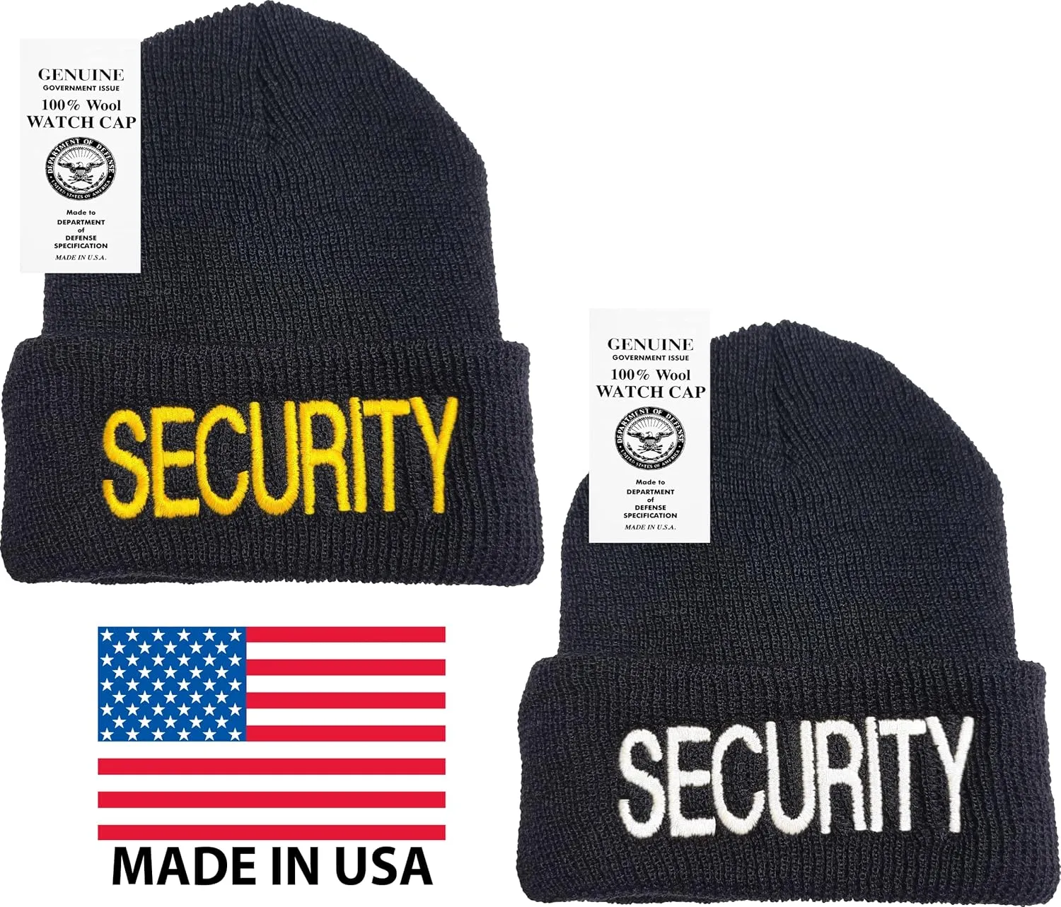 Wool linguistic replenish Harlem Watch Cap Beanie, Security Officer Guard Large Embroidery | Warm Uniform Duty Cold Weather Hat - USA Made Security 