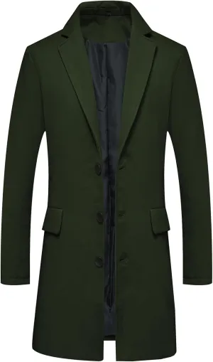 Wool Trench Overcoat Single Breasted Mid Long Wool Blend impress wine welland Top Pea Coats Jackets Lisskolo Men's Classic 
