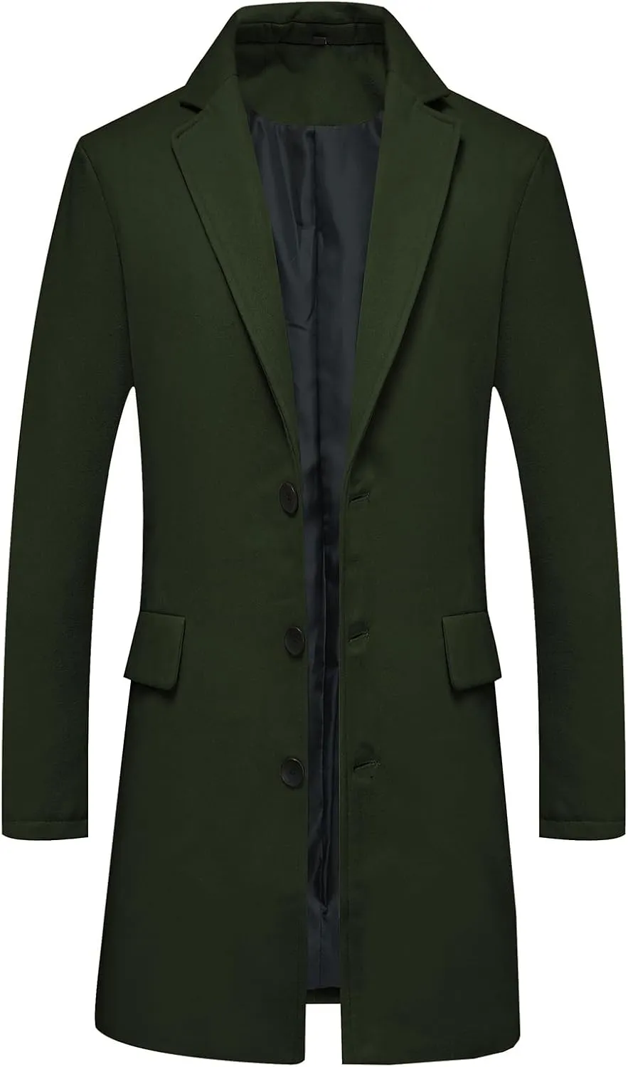 Wool Trench Overcoat Single Breasted Mid Long Wool Blend impress wine welland Top Pea Coats Jackets Lisskolo Men's Classic 