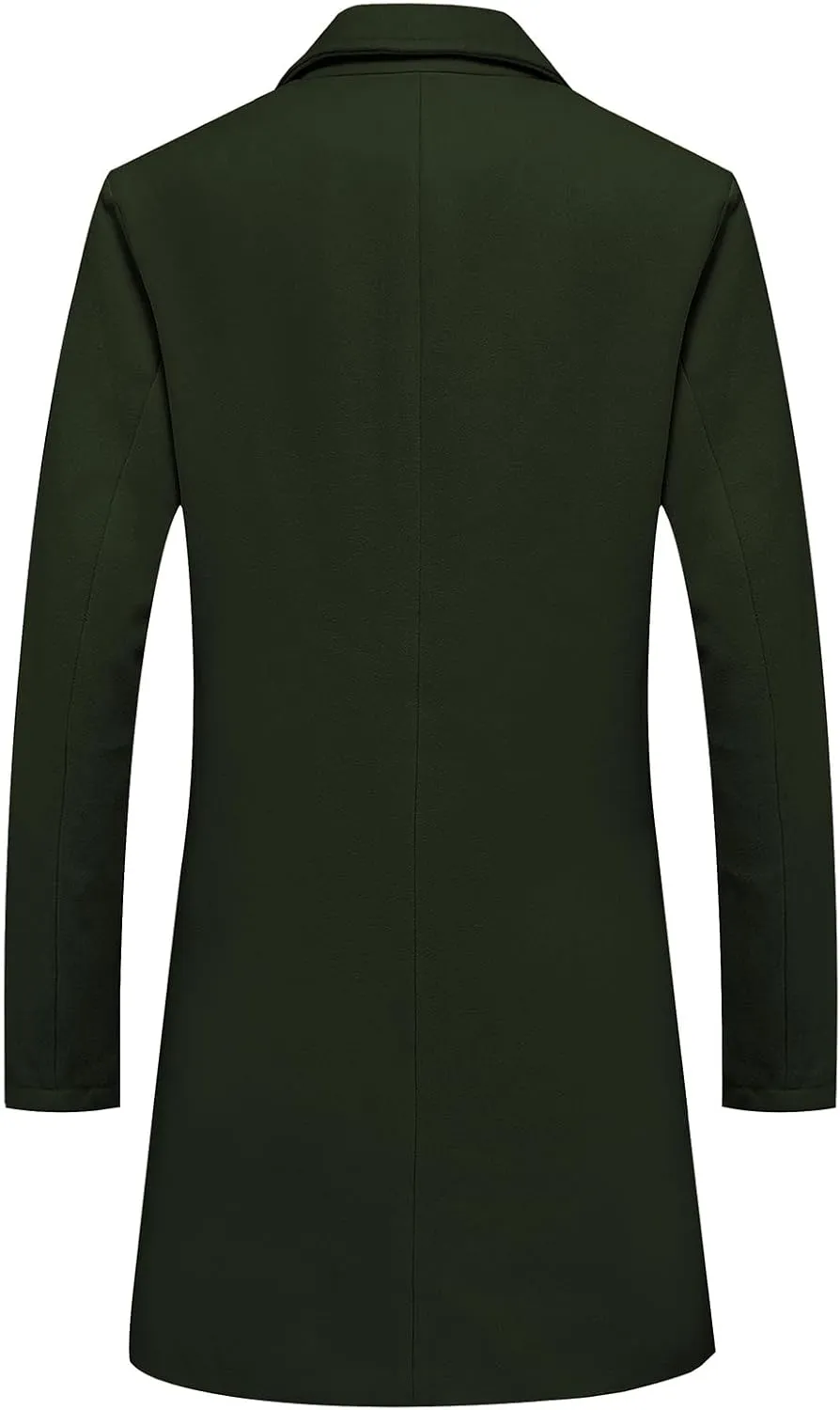 Wool Trench Overcoat Single Breasted Mid Long Wool Blend impress wine welland Top Pea Coats Jackets Lisskolo Men's Classic 