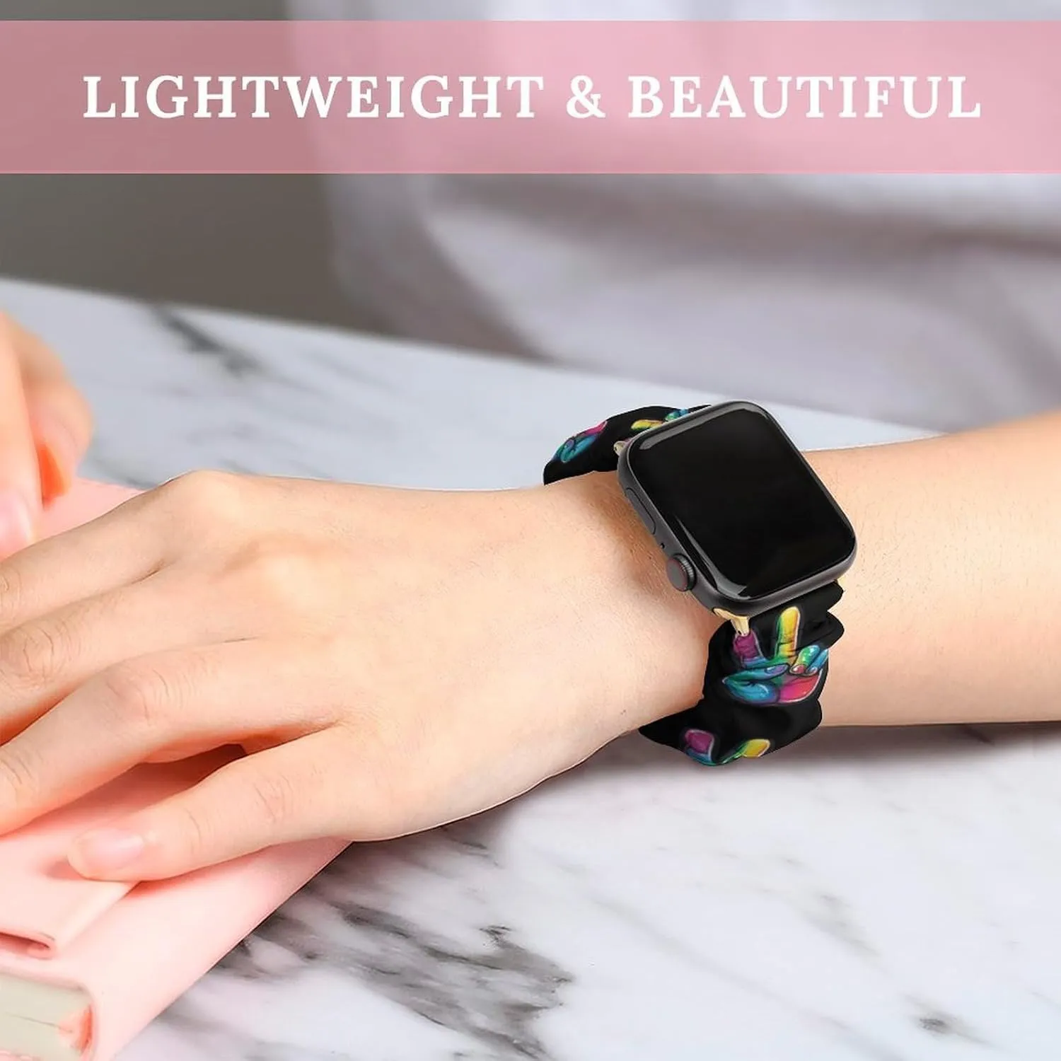 Wristbands Replacement Sports Strap Compatible with Apple Watch LGBT Colorful Peace catastrophe Sign Hand Watch Bands Elastic Straps 