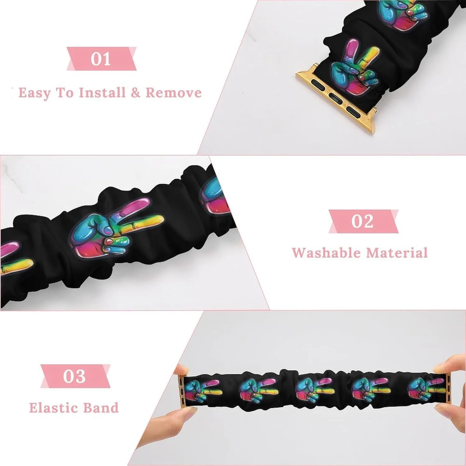 Wristbands Replacement Sports Strap Compatible with Apple Watch LGBT Colorful Peace catastrophe Sign Hand Watch Bands Elastic Straps 
