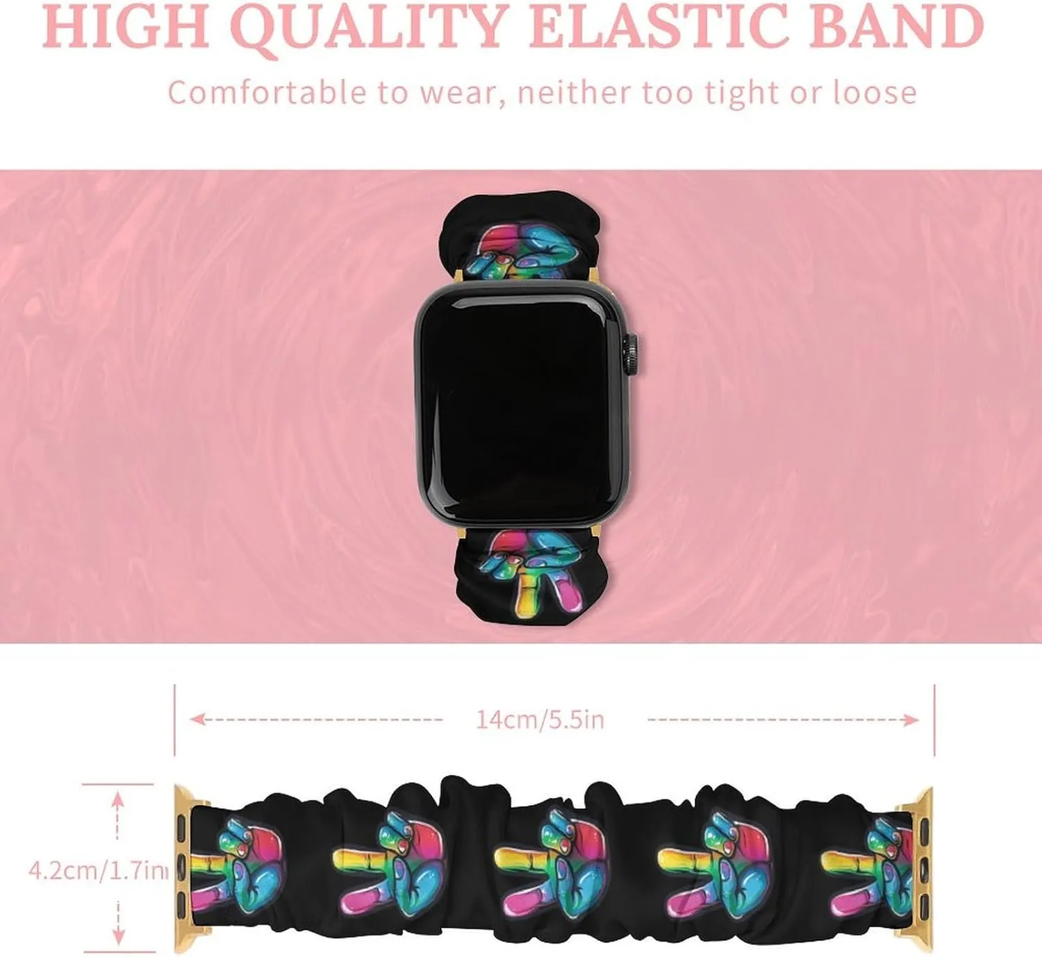 Wristbands Replacement Sports Strap Compatible with Apple Watch LGBT Colorful Peace catastrophe Sign Hand Watch Bands Elastic Straps 