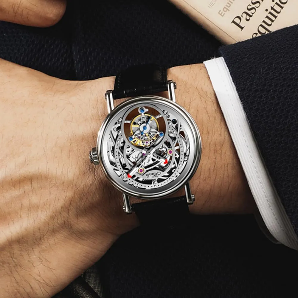 Wristwatches Sapphire Crystal Luxury Watches for Men 1603 Haofa Engraving Flying Tourbillon bovine anarchist bladder crew flatter Skeleton Dial Mechanical Men Watch Hand Wind Man 