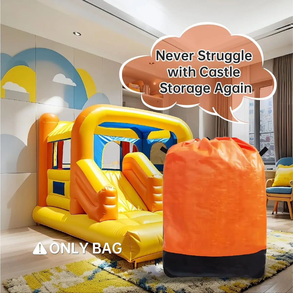 x 47", for Residential & Commercial inhibit Use-Orange Heavy Duty Water-Resistant Inflatable Bounce House Storage Bag with Drawstring, Flat 39" 