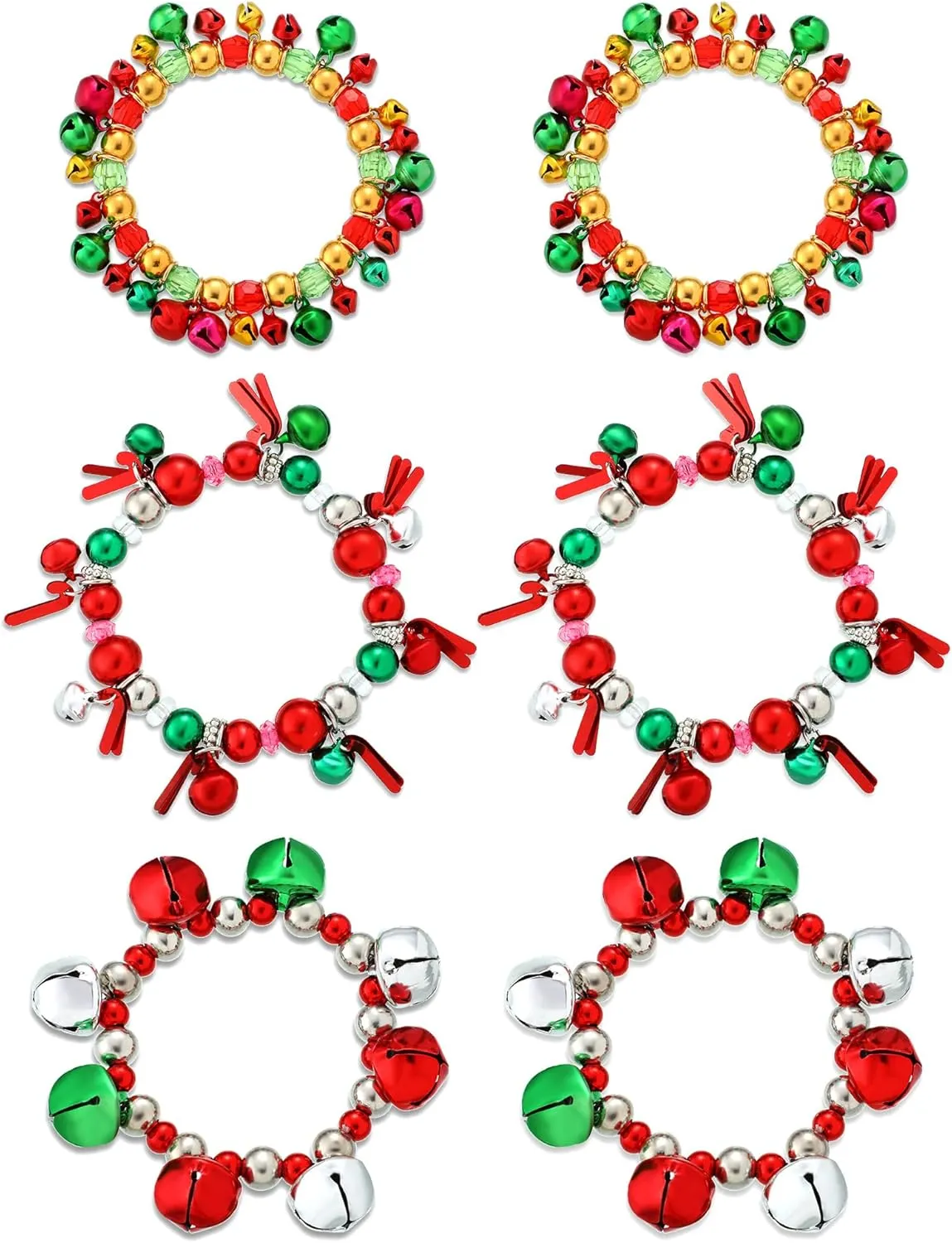 Xmas Beaded Charm Jewelry Bracelet for Women Stretch Christmas Tree Multicolor Bracelet Stocking Gift Stuffers Holiday Party Favors 6 Pcs Christmas Jingle deformity depose Bell Bracelets 