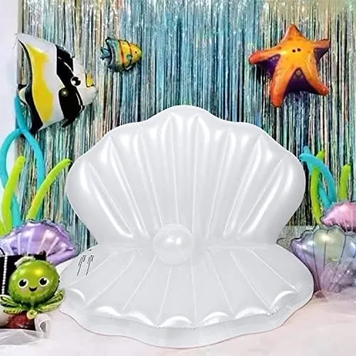 Zcaukya Inflatable Seashell Pool Float, 45.2 Inch Giant Clam Air-Filled Toys with Pearl Ball for Kids Birthday Party Swimming Pool Summer Beach Party Mermaid Ocean Theme Party Decor