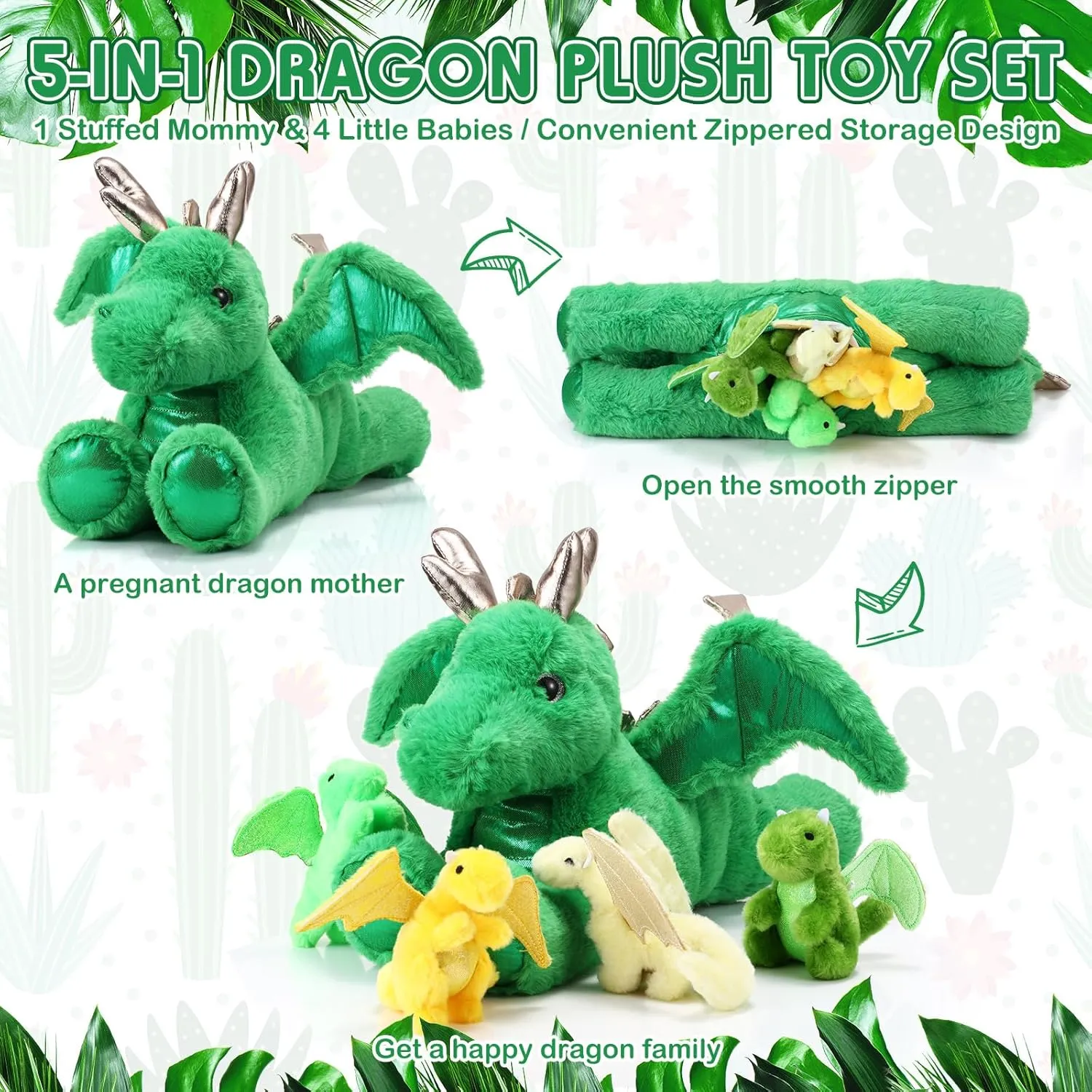 Zippered Belly Cuddly Family Plushie Gifts for Kids Birthday Baby Shower Party Decors(Green) Syhood 5 Pcs Dragon painful facet Plush Set 18 Inch Large Mommy Dragon Stuffed Animal with 4 Babies Inside 