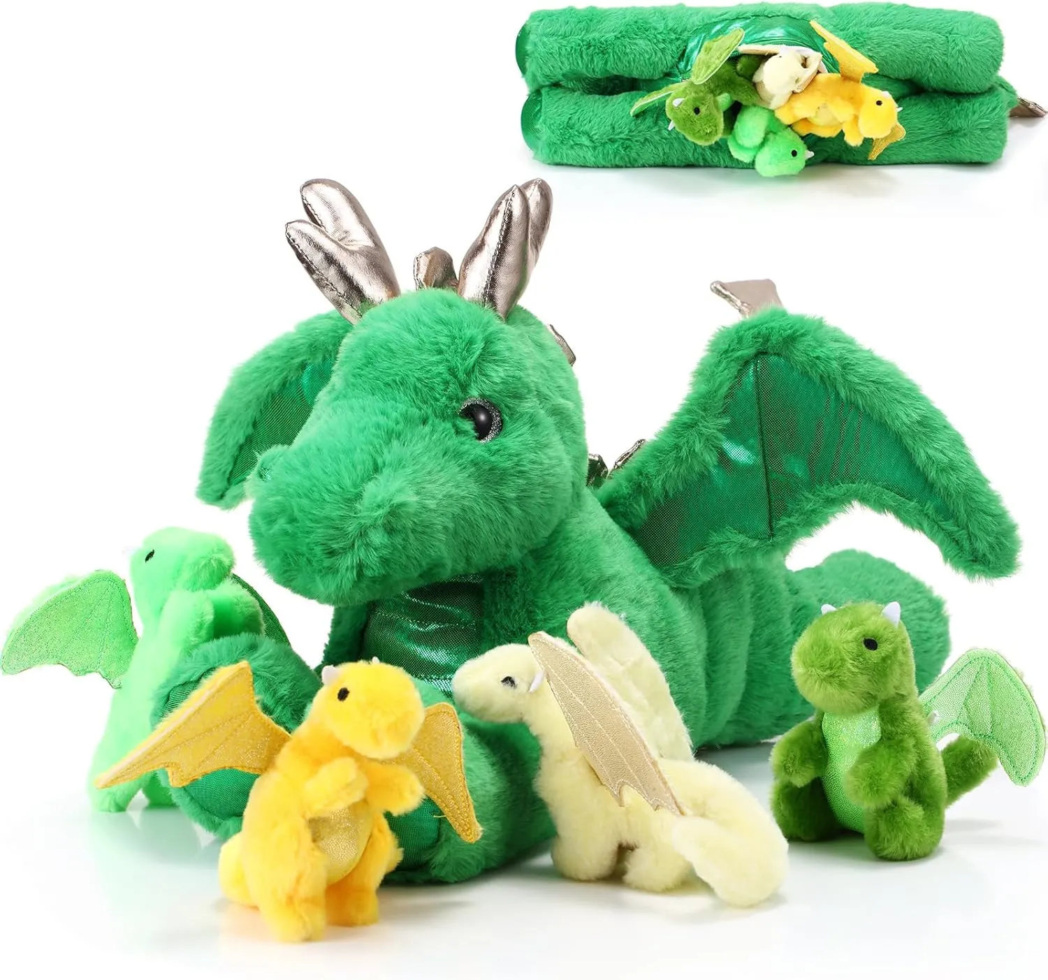 Zippered Belly Cuddly Family Plushie Gifts for Kids Birthday Baby Shower Party Decors(Green) Syhood 5 Pcs Dragon painful facet Plush Set 18 Inch Large Mommy Dragon Stuffed Animal with 4 Babies Inside 