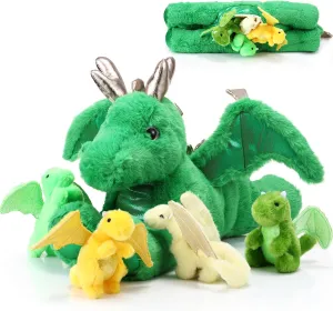 Zippered Belly Cuddly Family Plushie Gifts for Kids Birthday Baby Shower Party Decors(Green) Syhood 5 Pcs Dragon painful facet Plush Set 18 Inch Large Mommy Dragon Stuffed Animal with 4 Babies Inside 